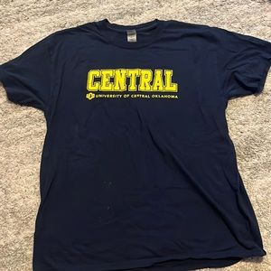 University of Central Oklahoma t-shirt. Navy blue and yellow.